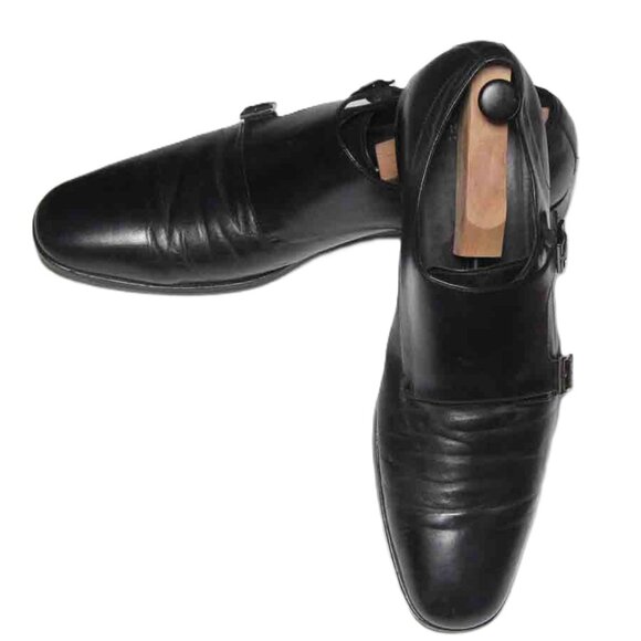 Hugo Boss Black Leather Double Monk Strap Dress Shoes Men's Size 12D - Picture 3 of 5